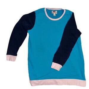 Lands' End Womens L 14-16 Serious Sweats Pullover Sweatshirt Color Block Blue‎